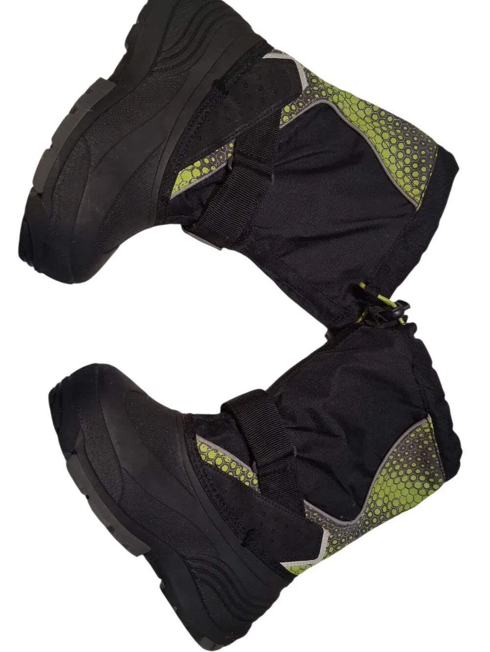Kamik Kids Waterproof Snow Boots Black Neon Green Toggle Strap Youth Size 1